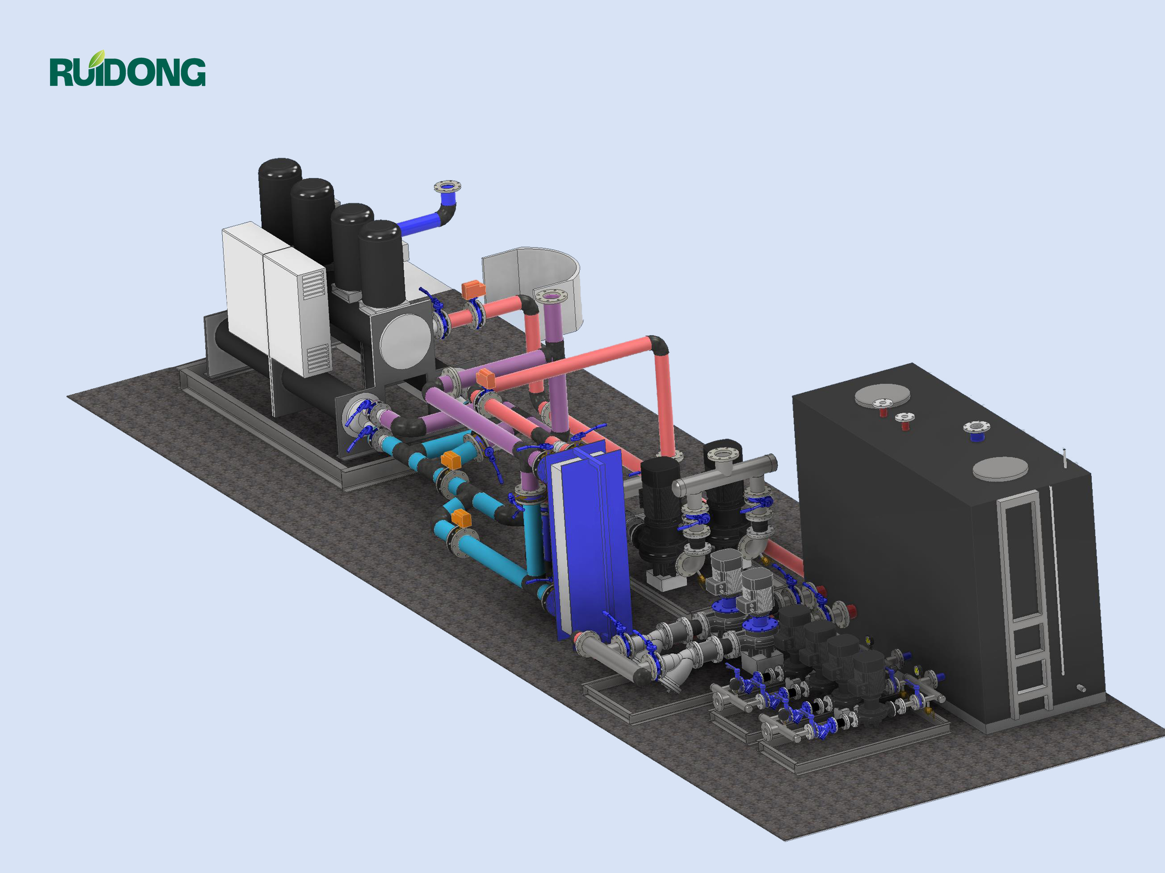 Sistemi di stazioni per chiller raffreddato ad acqua e sistemi di stazione di pompa